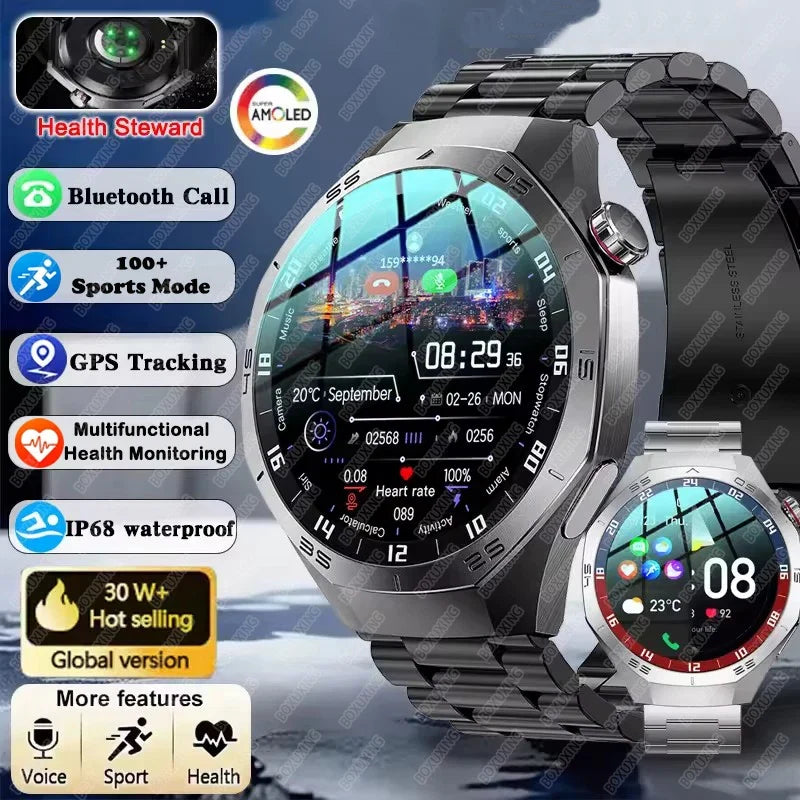 2026 New BOXUXING S5 Smart Watch Men HD AMOLED Screen GPS Motion trajectory HeartRate Bluetooth Call 1.52" SmartWatch IP68 Watch