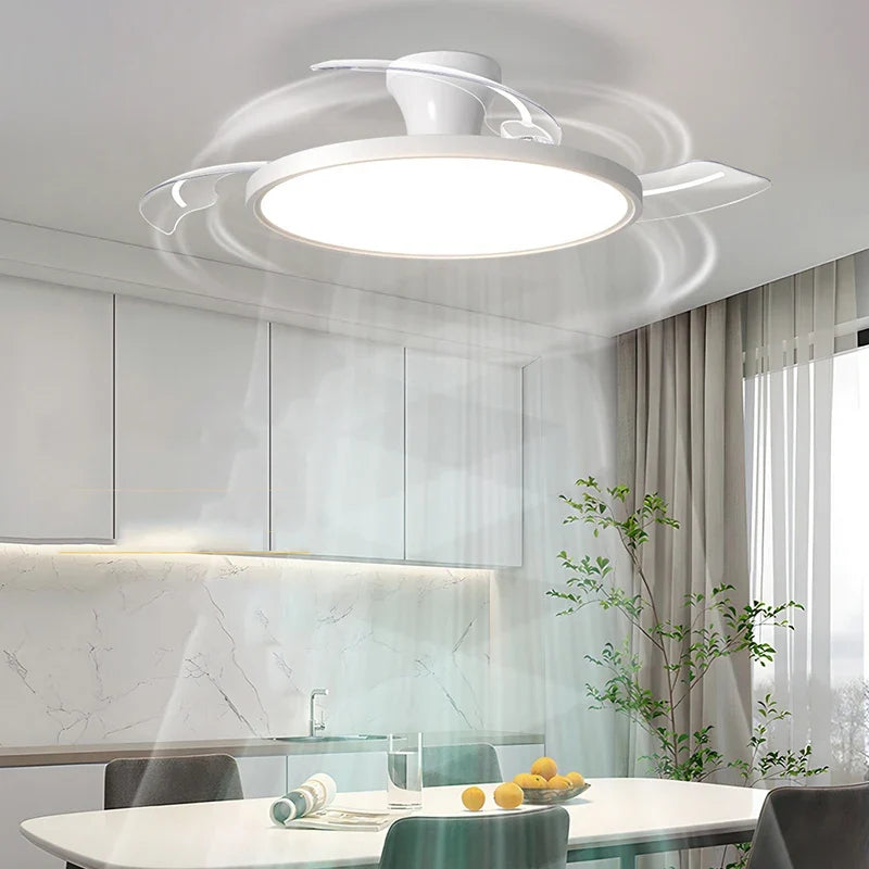 Modern Invisible LED Ceiling Fan Lights DC motor Large Air Volume 4 folding blades Lamps for Living room Bedroom Dining room