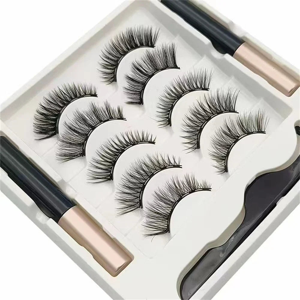 5 Pairs Magnetic Eyelashes Set with Eyeliner and Tweezers | 3D Natural False Lashes Kit