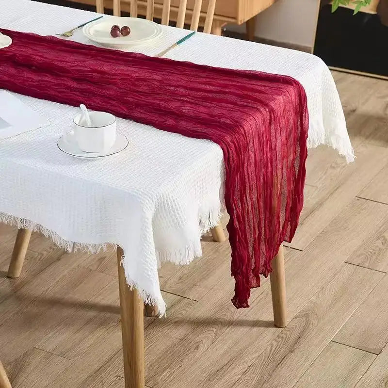 Bali gauze, Burgundy table flag, wool cloth, gauze, country table flag, wedding and birthday party decoration