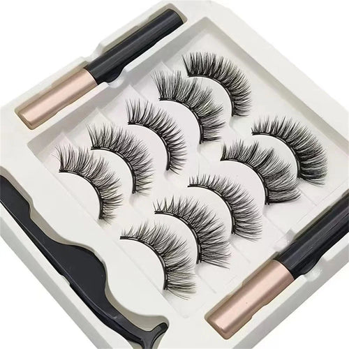 5 Pairs Magnetic Eyelashes Set with Eyeliner and Tweezers | 3D Natural False Lashes Kit