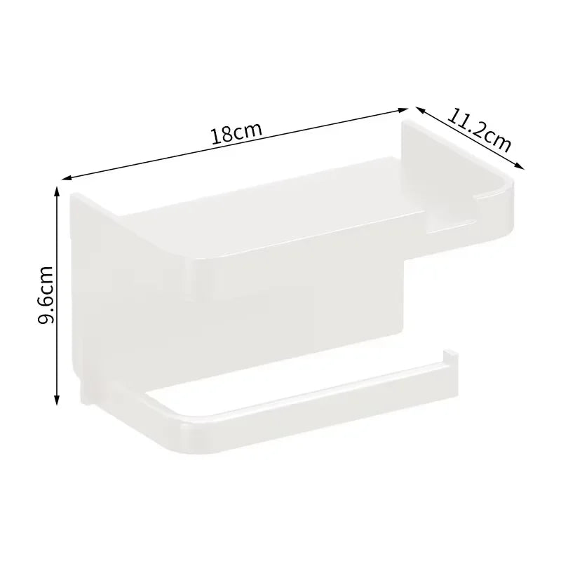 1 Pack Wall-Mounted No-Drill Toilet Paper Holder with Shelf Phone Holder Bathroom Tissue Roll Dispenser Polypropylene Material