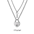 Romantic Couple Key and Heart Pendant Necklace Set | Stainless Steel Lovers Jewelry Gift