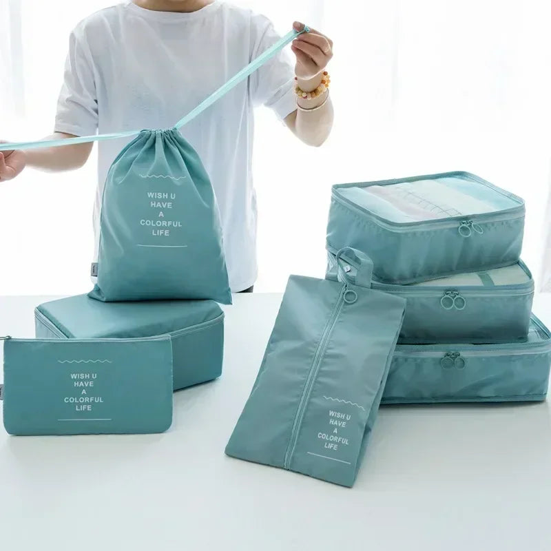 7PCS Set Travel Luggage Organizer Bags Clothes Shoes Packing Set Suitcase Foldable Cube Dormitories Clothes Storage Bag 7PCS Bag