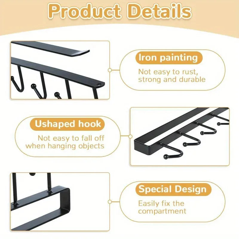 Kitchen Storage Rack 6 Hooks Wall Hanging Organizer Cup Mug Holder for Home Kitchen Bathroom