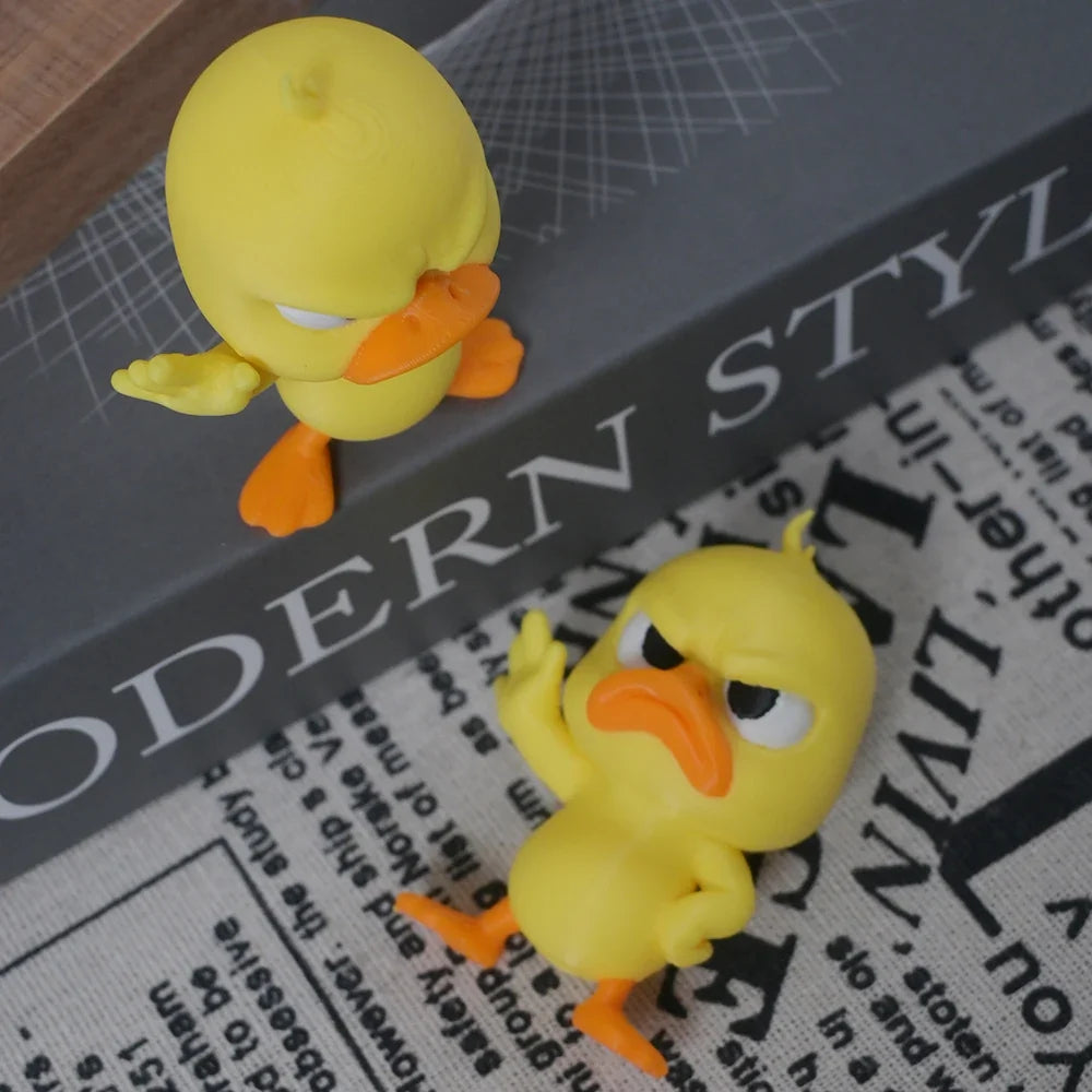 Angry Yellow Duck Statue with Rejecting Gesture. Funny Mini Figurine for Desk, Car, Home Decor. A Playful & Lightweight Gift.