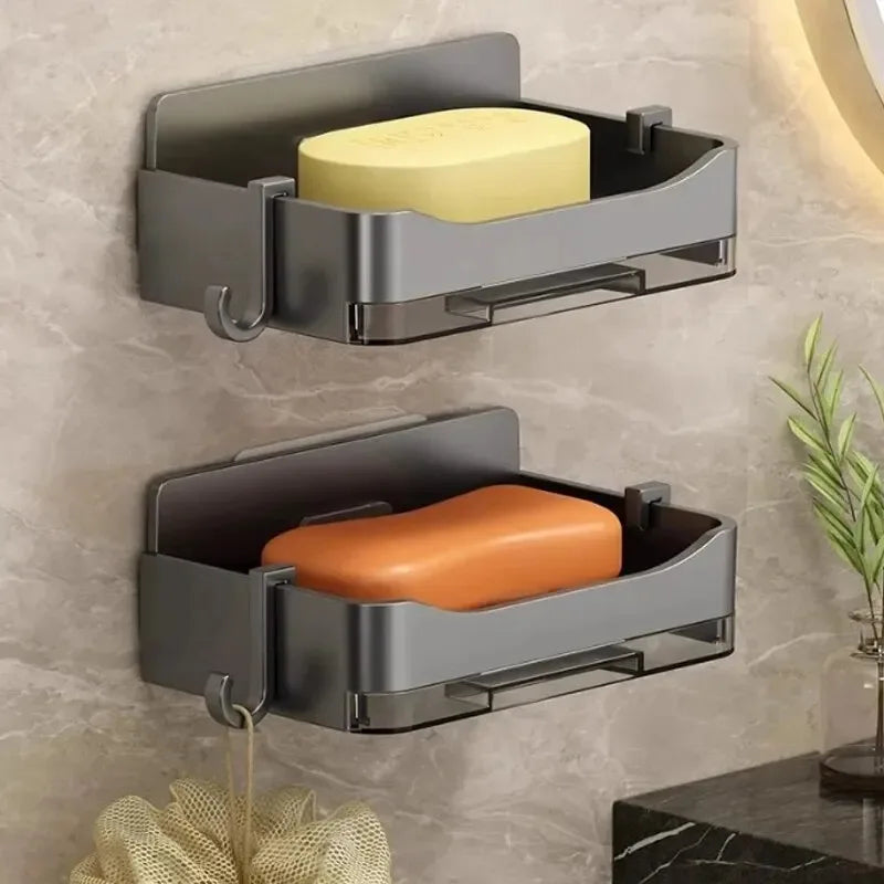 1/2PCs wall-mounted drain soap box soap holder bathroom wall hanging soap box perforation-free bathroom soap box storage rack