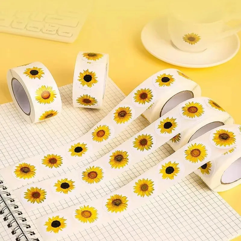 Sunflower Stickers Roll | 100-500PCS Small Labels for Packaging and Decor