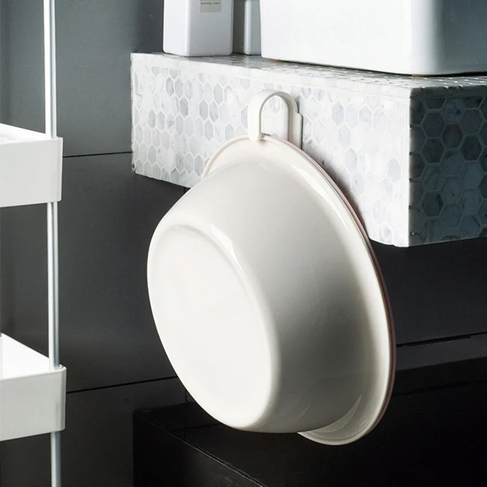 Double Layer Wall Hanging Washbasin Hook Punch Free Adhesive Wash Basin Storage Rack Save Space Home Universal Storage Hook