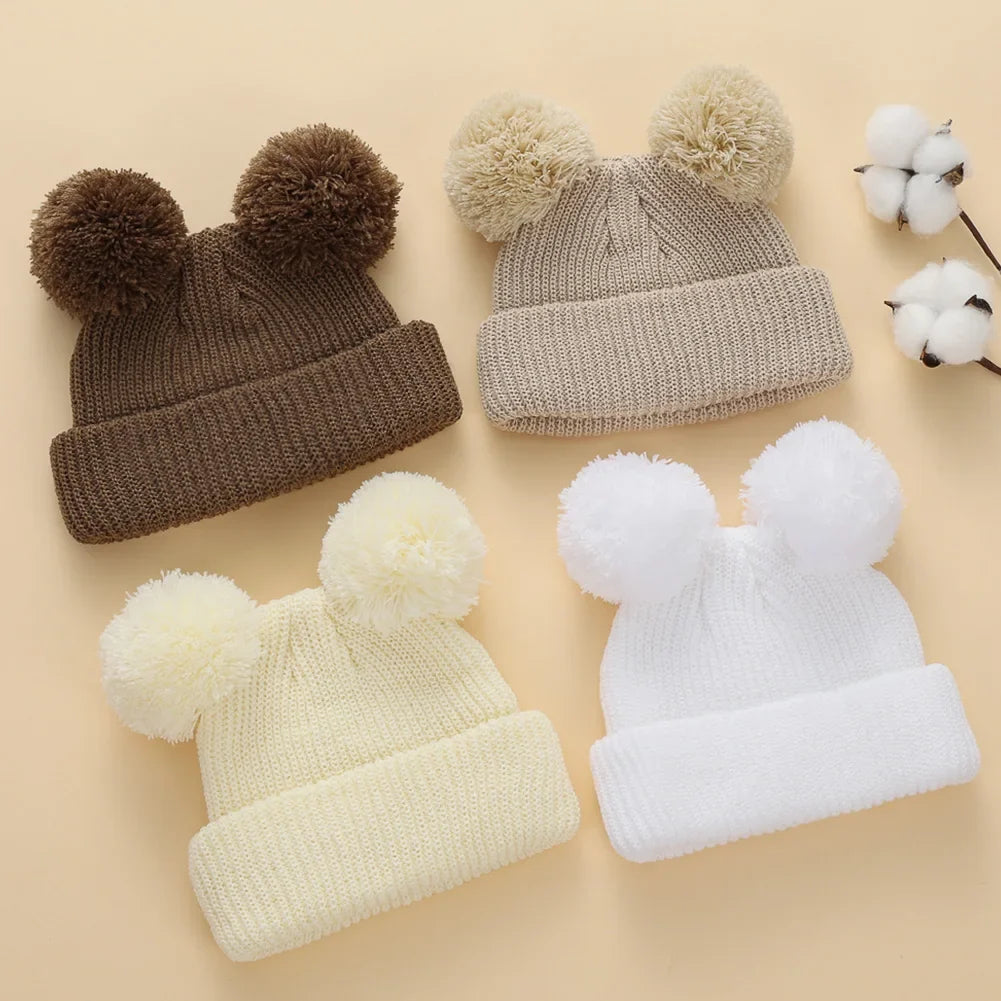 0-12M Solid Knitted Cute Pom Pom Cap | Newborn Baby Turban Hat