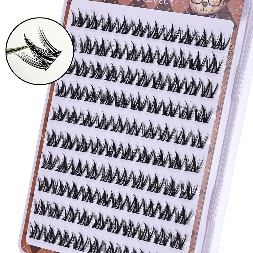 Glue-free Self-adhesive False Eyelashes | Voluminous Fluffy W-shaped Lash Clusters for DIY Manga Eyes