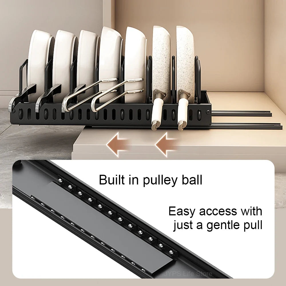 Pull out Pots and Pans Organizer Sliding Pot Lid Holder Kitchen Spice Rack Tableware Organizer Multifunctional Dish Drying Racks