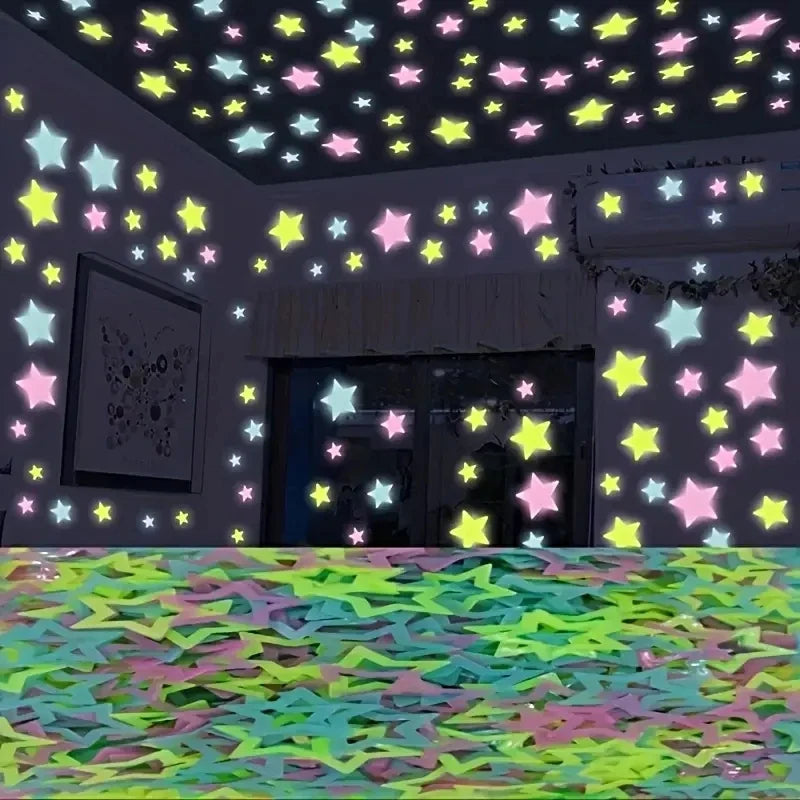 100 Pcs Glow in The Dark Stars and Moon Wall Stickers | 3D Luminous Starry Sky Decor