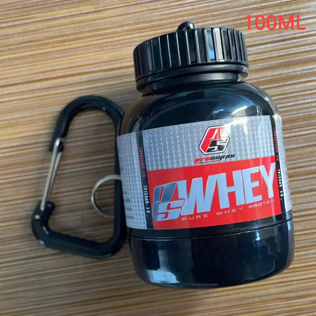 100/200ML Portable Mini Protein Powder Bottle with Keychain Health Funnel Medicine Box Container Small Cup Outdoor Sport Storage