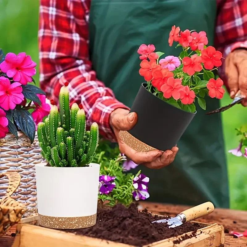 2 Pack, Planters for Indoor Plants with Drainage Holes and Removable Base,Saucer Modern Decorative for Outdoor Garden Planters
