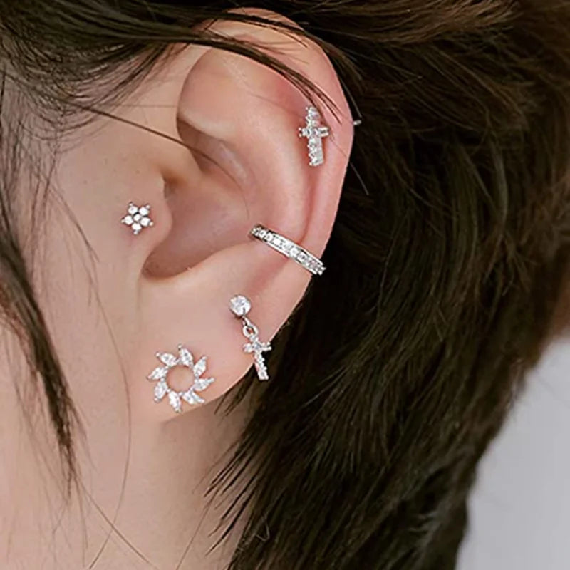 Moon Star Tragus Earring | Cz Cartilage Stud for Helix Daith Rook Piercing