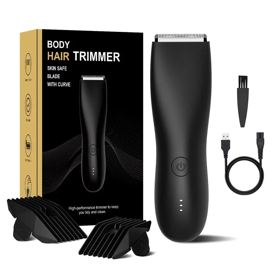 Men's Electric Groin & Body Shaver - Waterproof Dual Head Trimmer Kit w/ LED Light & Foil Blades