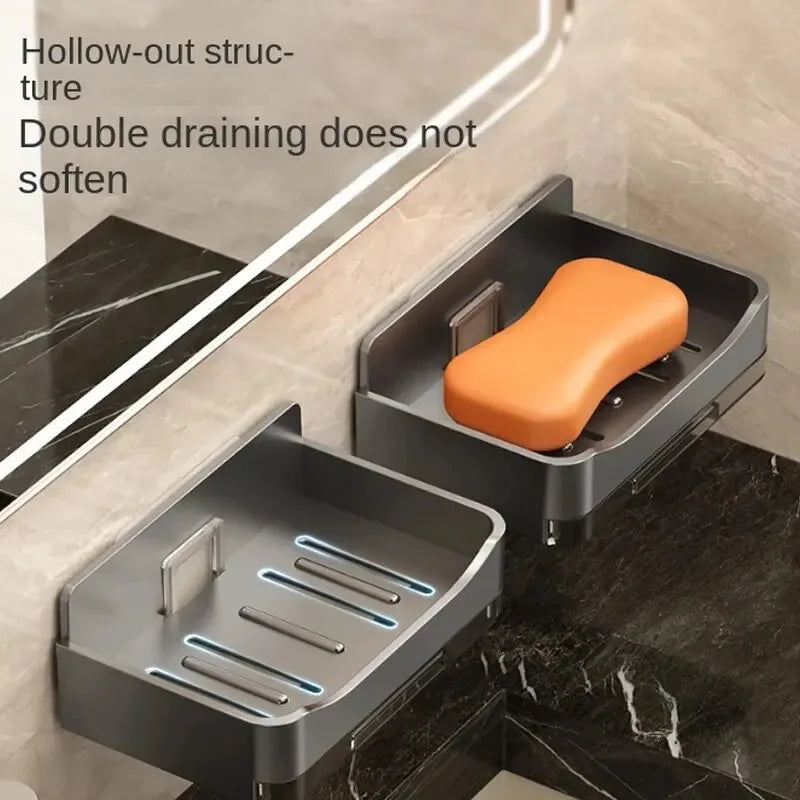 1/2PCs wall-mounted drain soap box soap holder bathroom wall hanging soap box perforation-free bathroom soap box storage rack