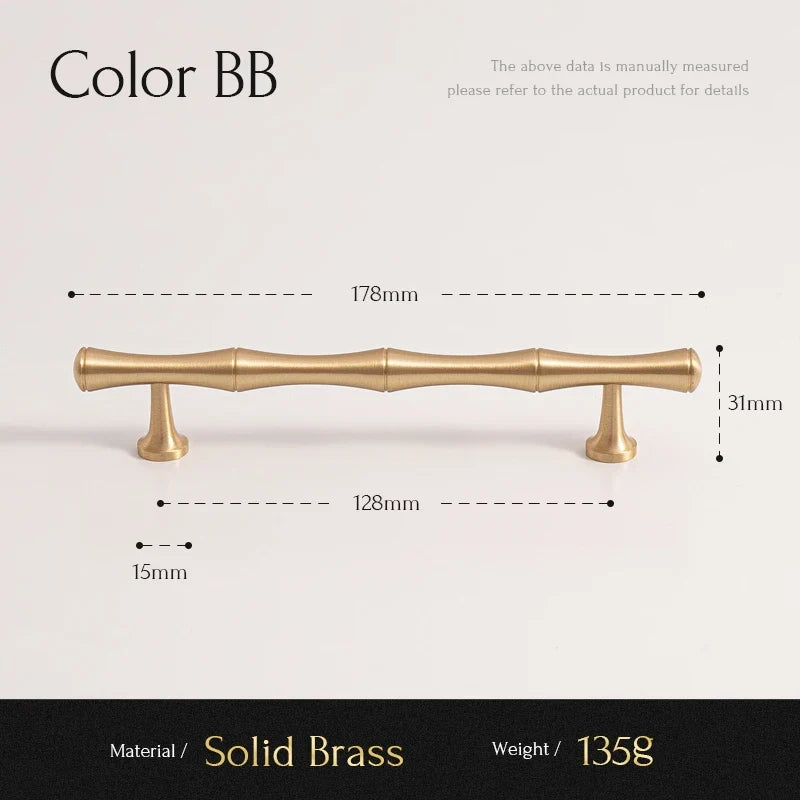 Santaya Solid Brushed Brass Handle Bamboo Kitchen Cabinet Pull Wardrobe Drawer Knob
