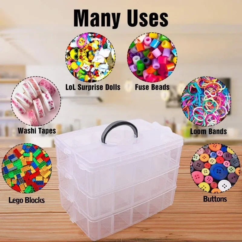 Stackable 3-Tier Plastic Storage Box Adjustable Compartment Toy Container Clear Jewelry Sundries Organizer Home Storage Supplies