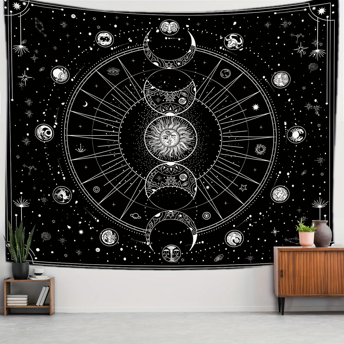 1pc Sun Moon Horoscope Divination Printed Tapestry Home DecorTapestry Wall Decor