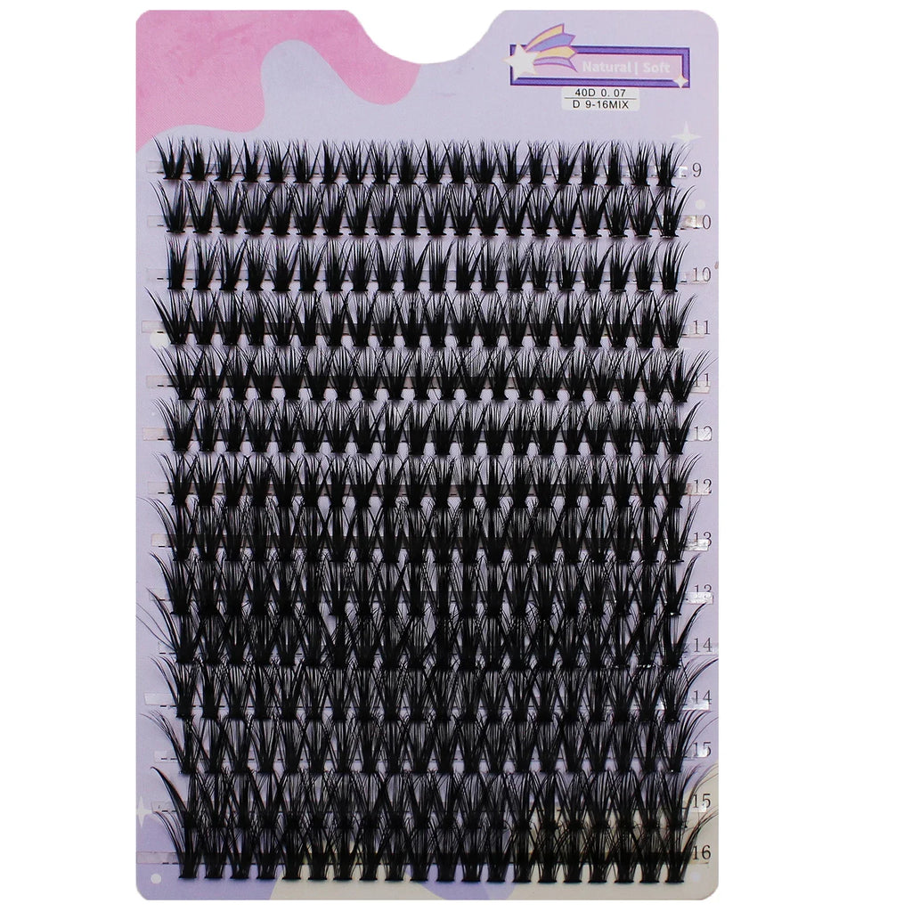 14 Rows 280 Clusters 40D Mix 9-16mm Cluster Lashes Extension | Natural Thick Strip Lashes