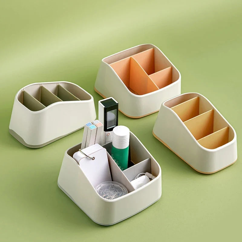 4 Slot Desktop Storage Box Remote Control Holder TV Phone Trapezoidal Basket Stationery Organizer Case for Home Hotel