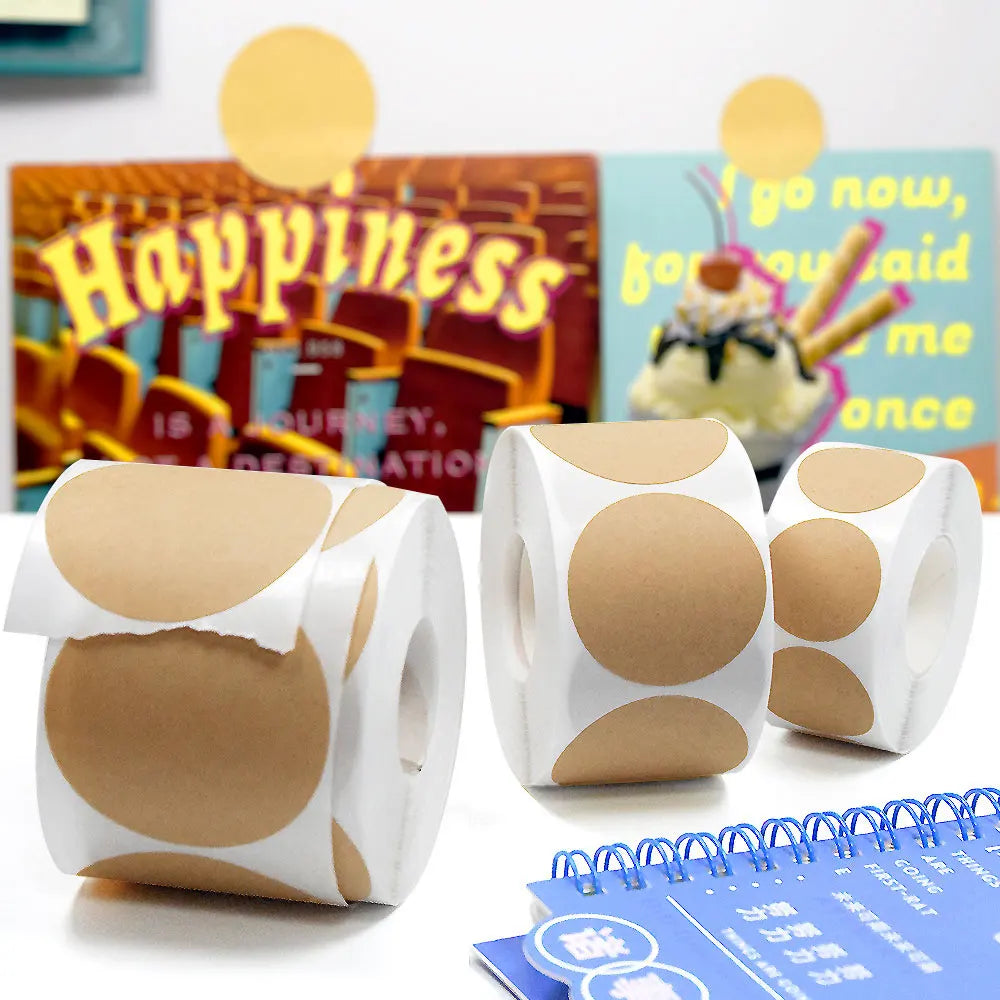 Kraft Self-Adhesive Label Paper Stickers | 500pcs Round Roll for Organization
