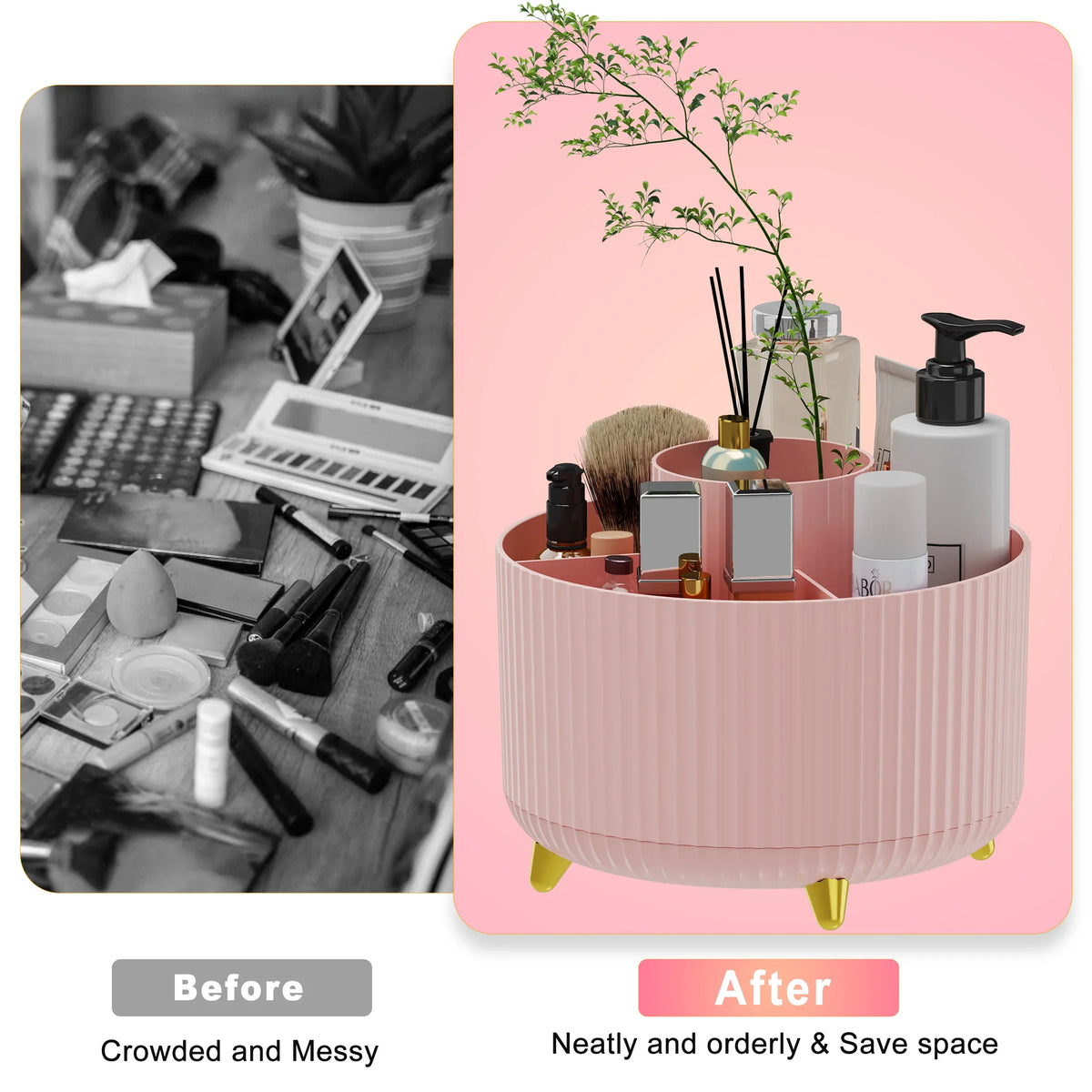360° Rotating Makeup Organizer - 1pc Plastic Cosmetic Storage with 5 Compartments - Multi-Functional Holder for Brushes