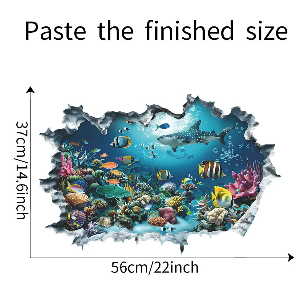 3D Shark Wall Decal | Ocean Underwater World Mural for Bedroom