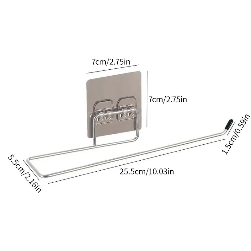 1/4 Of The Kitchen Wall Hanging Paper Towel Rack, Perforation-Free Dish Cloth, Plastic Wrap Stainless Steel Organizer Hooks