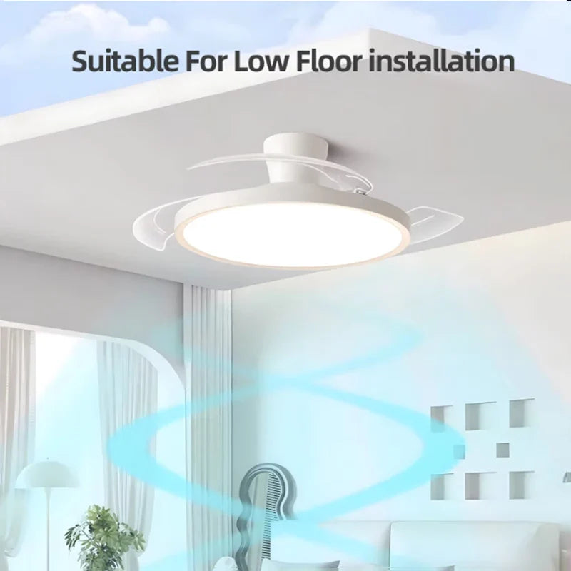 Modern Invisible LED Ceiling Fan Lights DC motor Large Air Volume 4 folding blades Lamps for Living room Bedroom Dining room