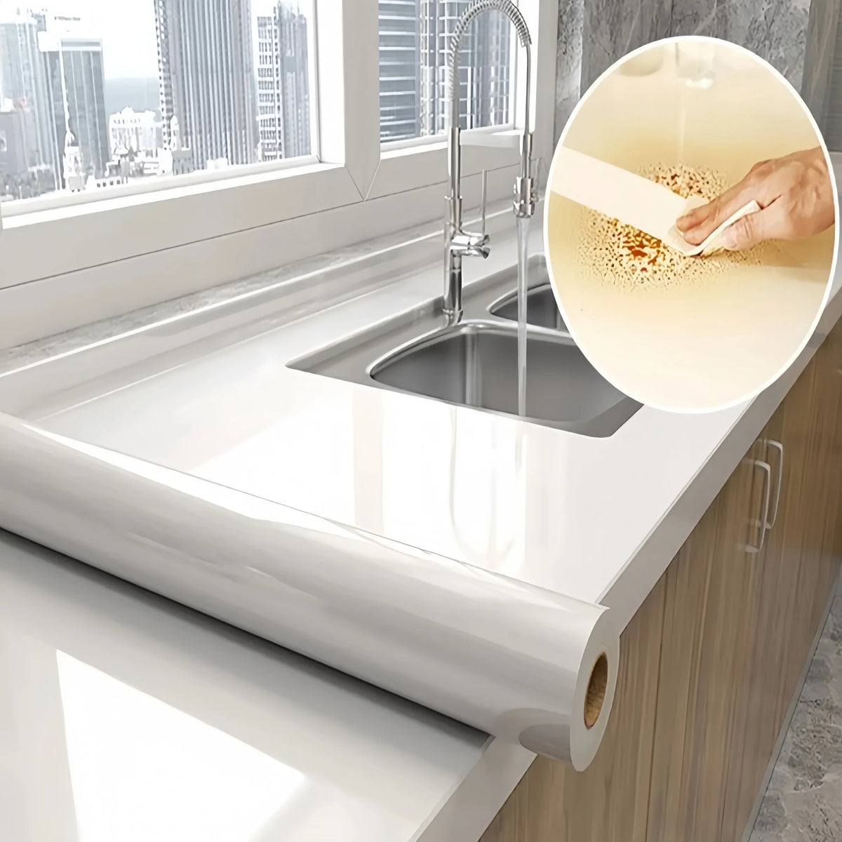 Kitchen countertop White Self-adhesive Wall Wallpaper Self Adhesive Autohesion Wallpapers Home Decor Waterproof Cabinet Sticker