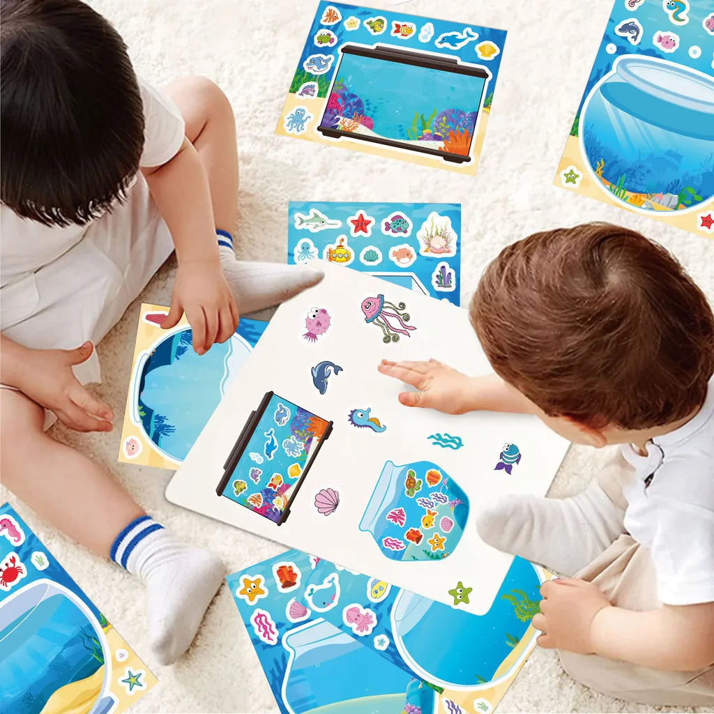 8 Pieces Fish Tank Scene Puzzle Stickers | Kids Cartoon DIY Decals for Craft and Games