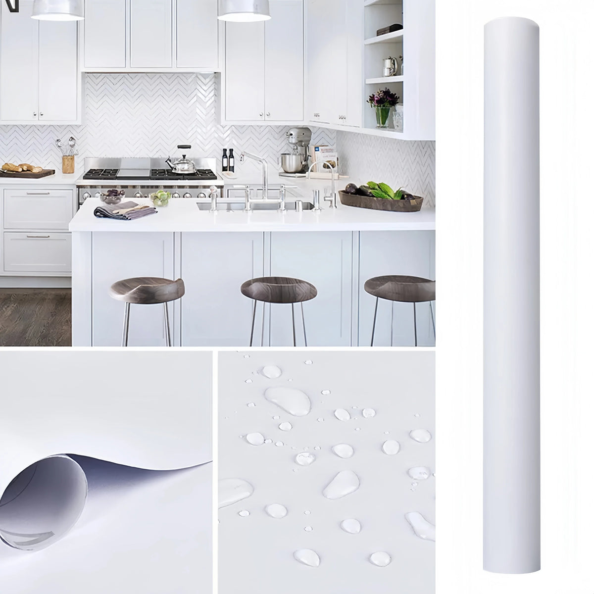 Kitchen countertop White Self-adhesive Wall Wallpaper Self Adhesive Autohesion Wallpapers Home Decor Waterproof Cabinet Sticker