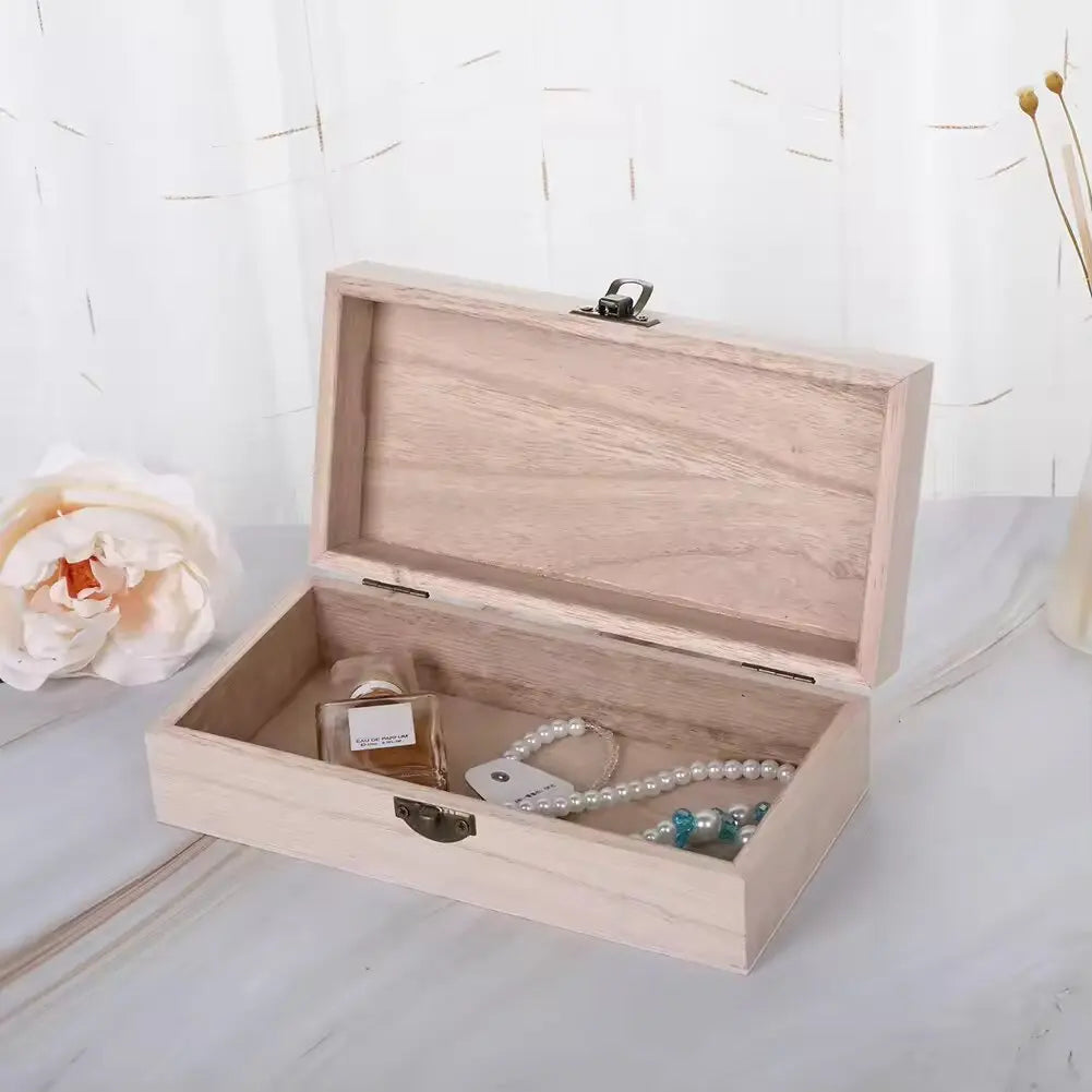 Retro Rectangular Wooden Storage Box Clamshell Desktop Organizer Jewelry Gift Box for Home Decor