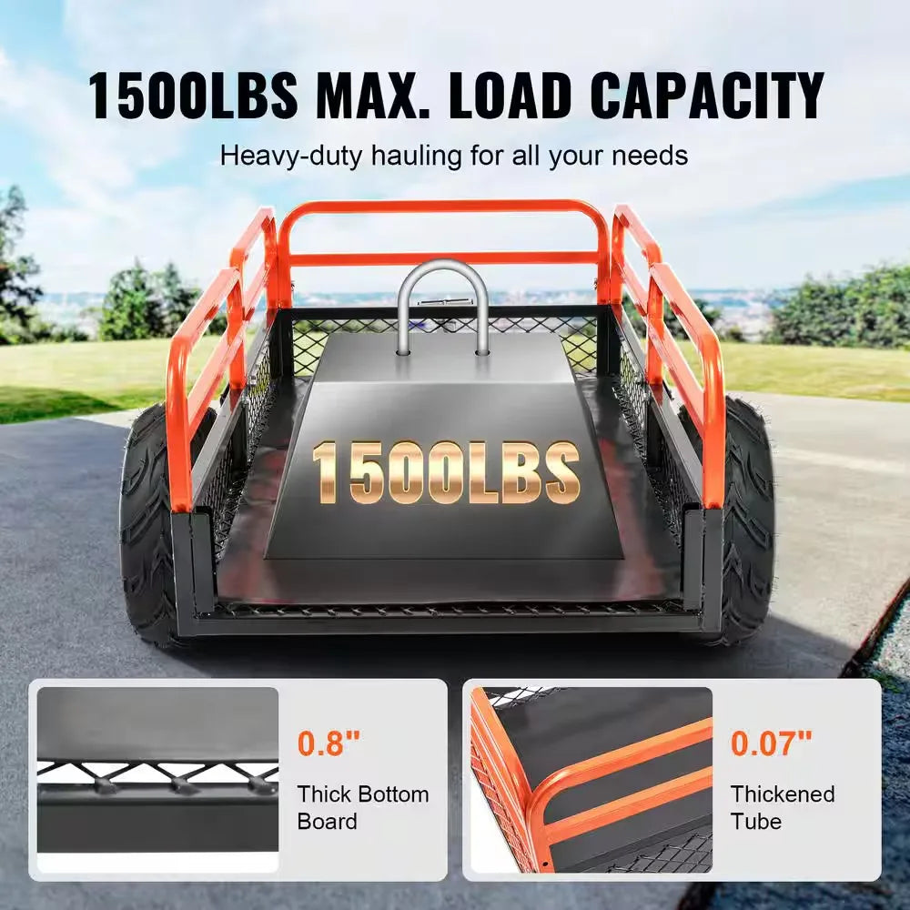 1500 Lbs. 15 Cu. Ft. Steel Havy-Duty ATV Trailer Dump Cart, Garden Cart Garden U