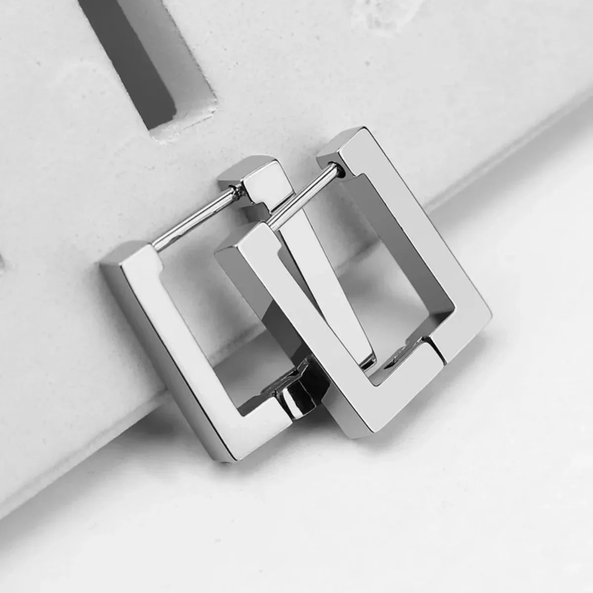 Geometric Stainless Steel Hoop Earrings | Square Triangle Punk Jewelry for Men Women