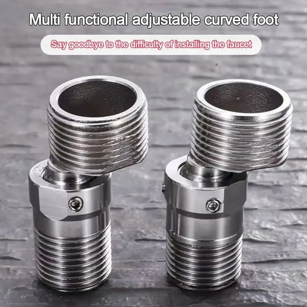 304 Stainless Steel Angled Curved Foot Wall Mounted Eccentric Screw Corner 360° Rotatable Adjustable Shower Faucet Adapter