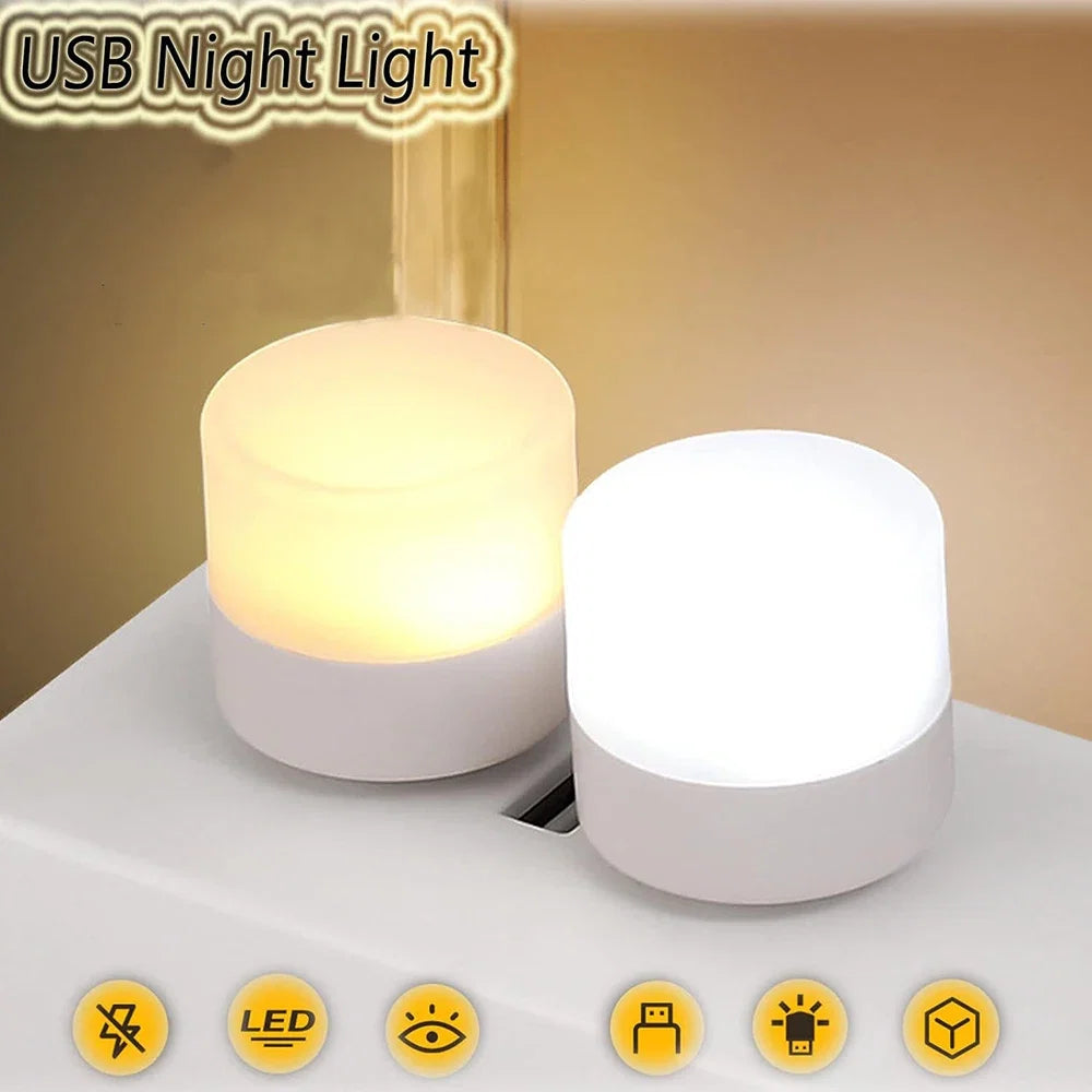 1/3/5/10Pcs USB Night Light Warm White LED Plug-In Light Bulb Portable Home Environment Light Energy-Saving Reading Night Light