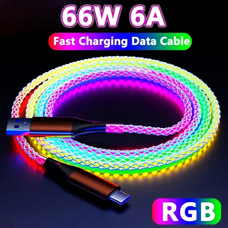 RGB Fast Charging USB to C Cable Colorful Streamer Glowing Line