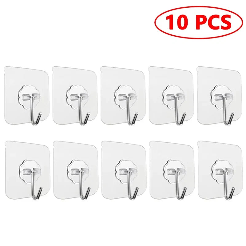10/20 PCS Transparent Stainless Steel Self-Adhesive Hooks Bathroom Towel Clothes Storage Sticker Hooks Key Hangers Storage