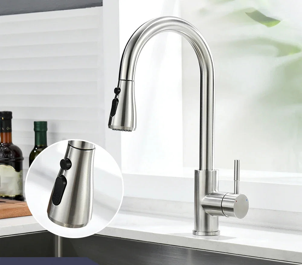 Kitchen Sink Faucets stainless steel Pull Out Kitchen Sink Water Tap Deck Mounted Mixer Stream Sprayer Head Hot Cold Taps