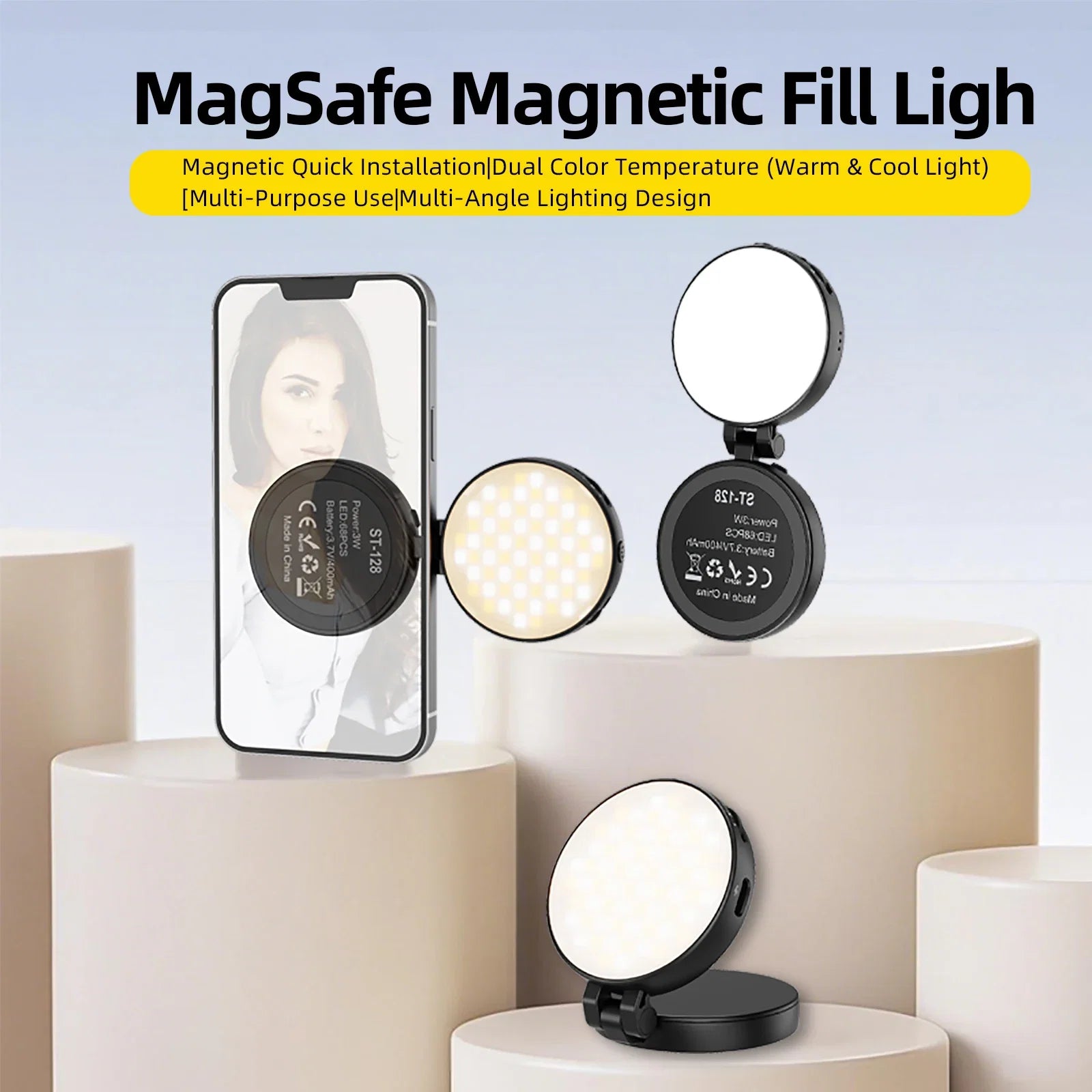 2 in 1 Folding Magnetic Phone Selfie Light with Mirror for Magsafe IPhone Fill Light Led Ring Flash Video Photography Accesorios