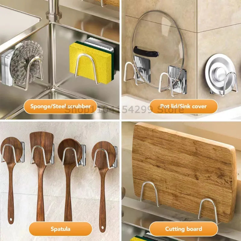 1-5Pcs Kitchen Sink Sponge Rack Drain Storage Holder Self Adhesive Stainless Steel Wire Ba Il Rag Brush Organizer Wall Hooks