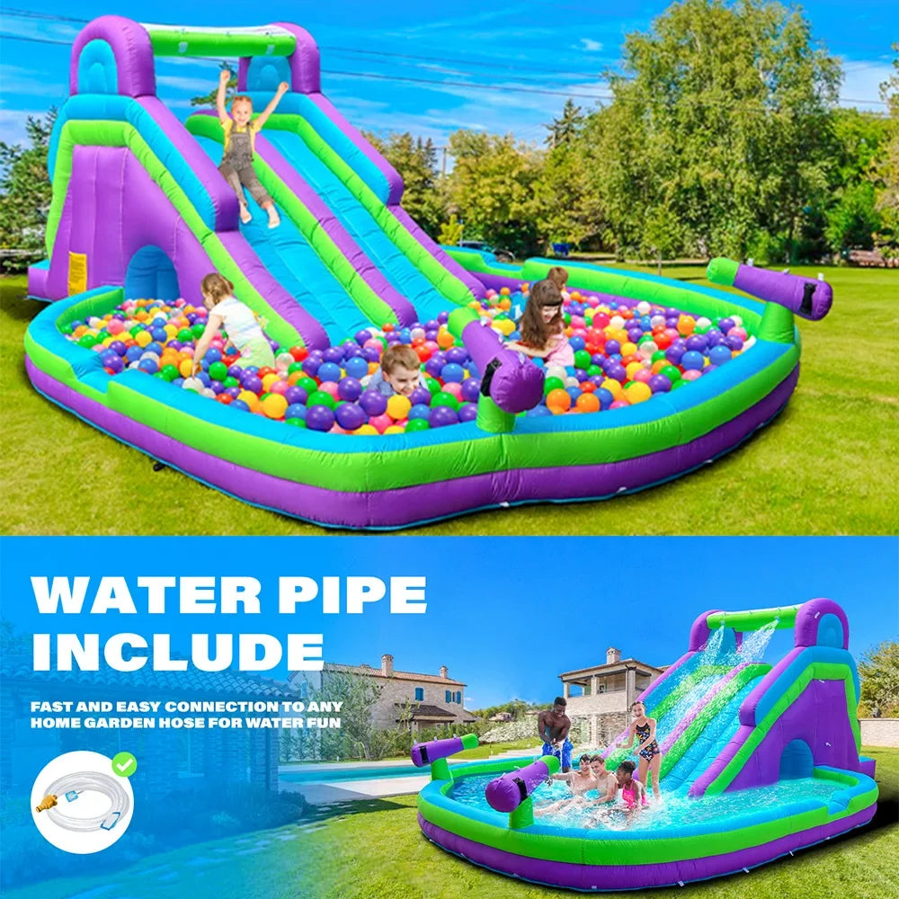 Inflatable Double Water Slide   Grade Inflatable Water Slide with  Pool for Adults and Kids Includes Blower Outdoor Water Play