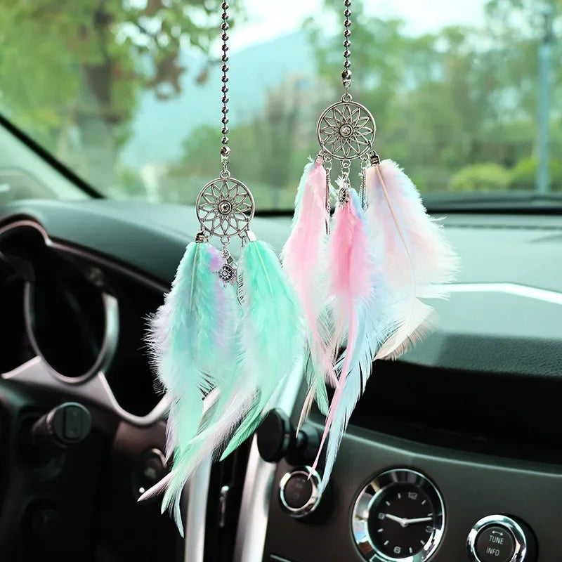1/2pcs Car Interior Accessories Dream Catcher Multi Color Car Interior Rearview Mirror Hangings Lucky Car Ornament Decor