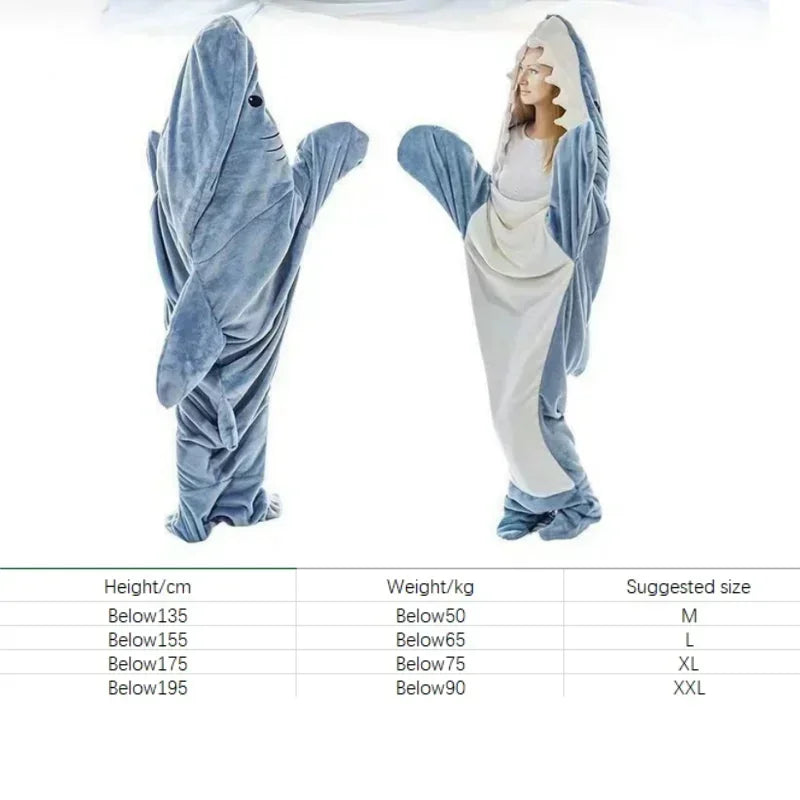Cartoon Shark Blanket Plaid Gown Sleeping Bag Women Pajamas Adult Blanket Flannel Shark Nightrobe Comfy Bathrobe Homewear Gift