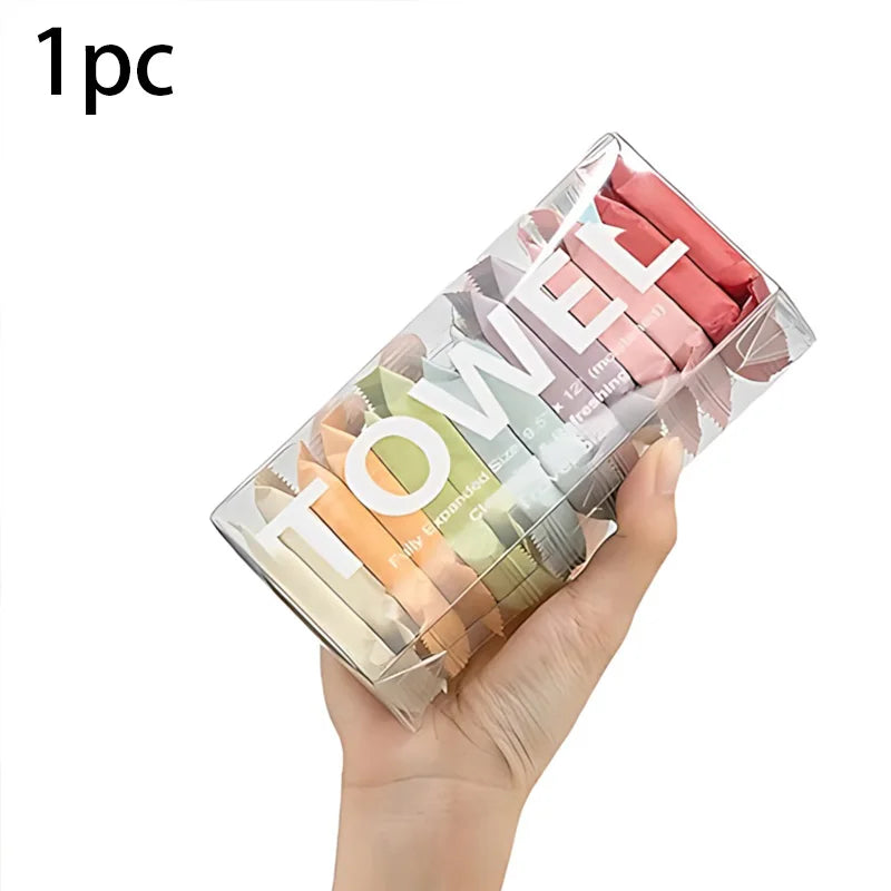 1 Pcs Compressed Cotton Disposable Face Towels, for Travel. 14x7cm, Soft, Individually Wrapped, Hygienic