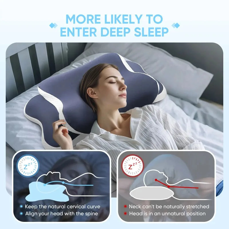 Memory Foam Cervical Pillow Ergonomic Neck Support for Side Back Stomach Sleepers Pain Relief